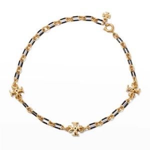 TORY BURCH ROXANNE CHAIN STRIPED DELICATE BRACELET NWT & POUCH